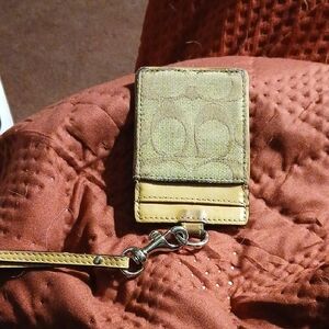Coach Tan and Brown Card Holder Canvas & Leather
